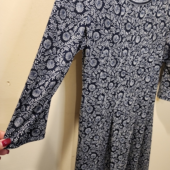 Max Studio Navy and White Quarter Sleeves fit and flare Casual dress size M - Picture 4 of 11